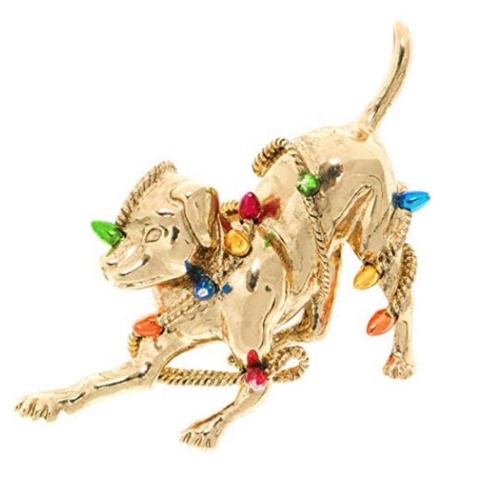 Pet Friends Gold Tone Dog & Lights Pin